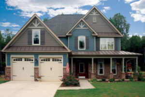 Home exterior with two garage doors